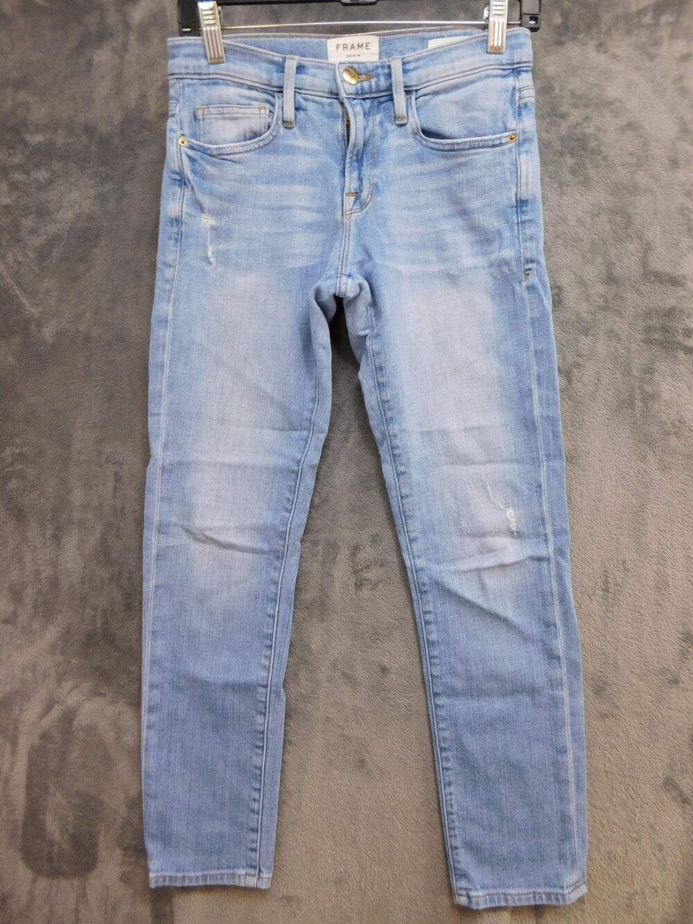 FRAME Jeans Womens 24 Blue Skinny Slim Light Wash Denim Stretch 32 Inseam